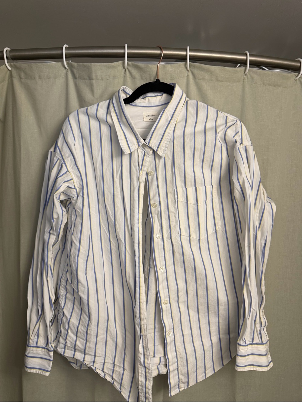 Wilfred oversized White Button-Down Shirt with Blue Stripes